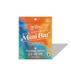 Grön - Grön - 1:1 Milk Chocolate Mini Bar -  Daytime Sativa (100mg CBG/100mg THC) - 100mg x 1ct - Edibles