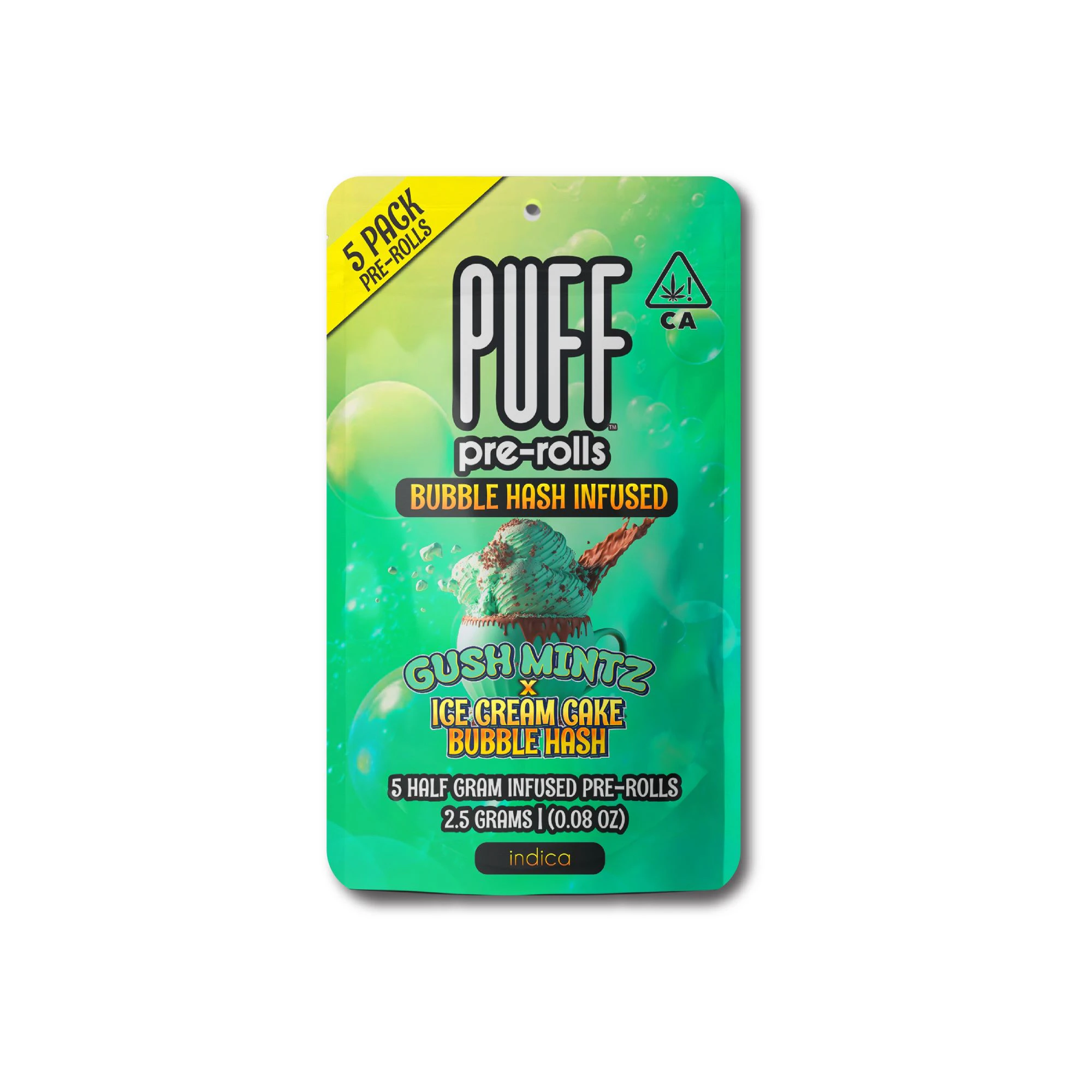 PUFF - Gush Mintz x Ice Cream Cake (I) 47% THC | 2.5g Bubble Hash Pre-rolls 5Pk Main Image