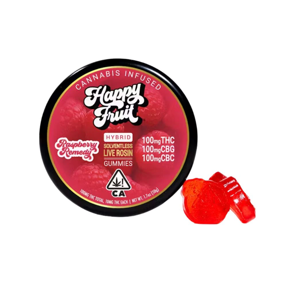 Happy Fruit - RASPBERRY REMEDY THC:CBG:CBC ROSIN GUMMIES 100MG - HAPPY FRUIT Main Image