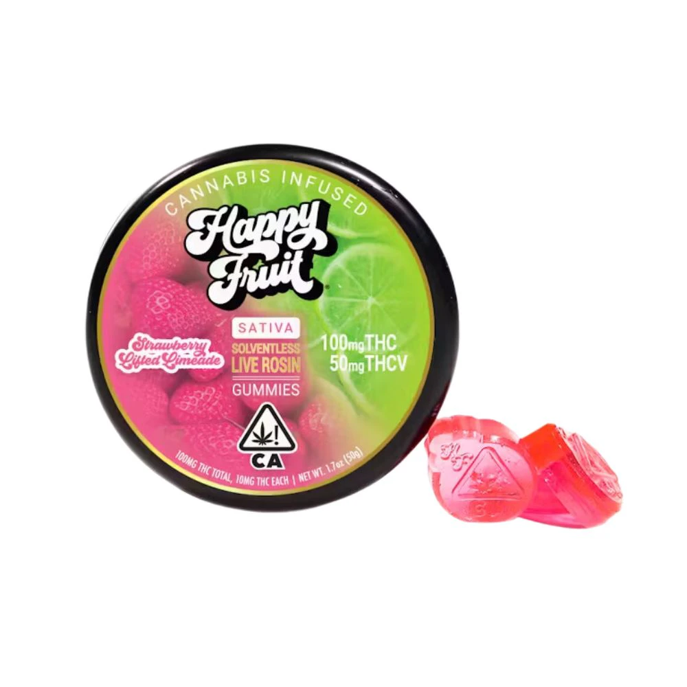 Happy Fruit - STRAWBERRY LIFTED LIMEADE THCV ROSIN GUMMIES 100MG - HAPPY FRUIT Main Image