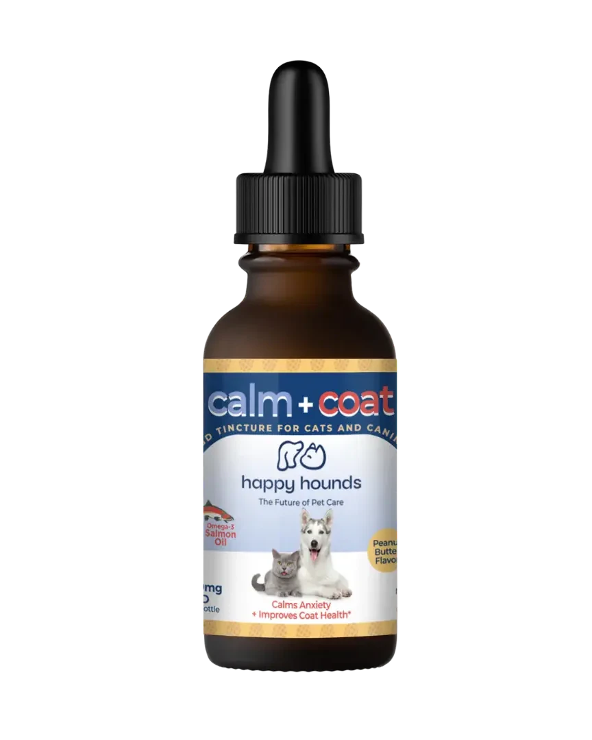 HAPPY HOUNDS - Calm + Coat | CBD Salmon Oil Drops for Dogs | Peanut Butter Main Image