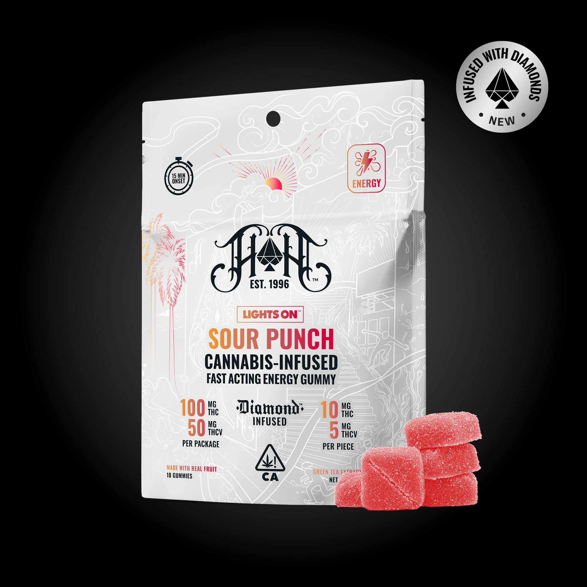 Heavy Hitters - Heavy Hitters - 2:1 THC:THCv Fast Acting Gummies - Lights On - Sour Punch Main Image