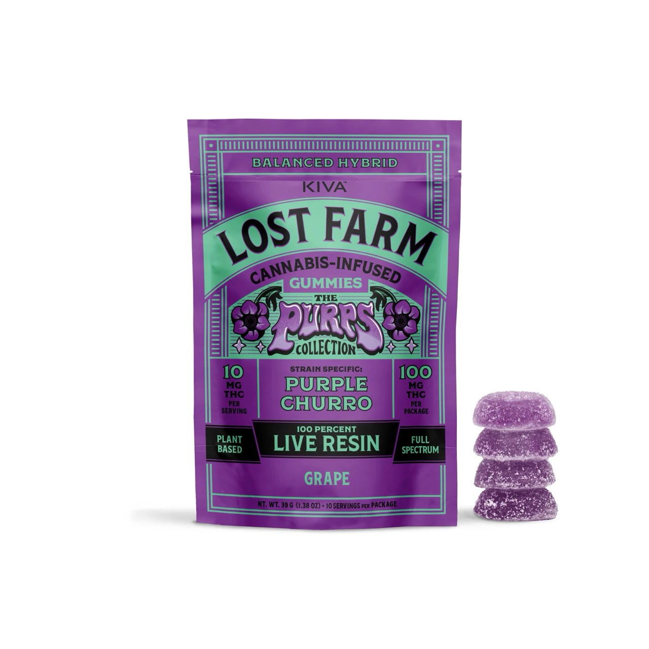 Lost Farm - Lost Farm | 10ct Live Resin Gummies | Grape x Purple Churro | 100 mg Main Image