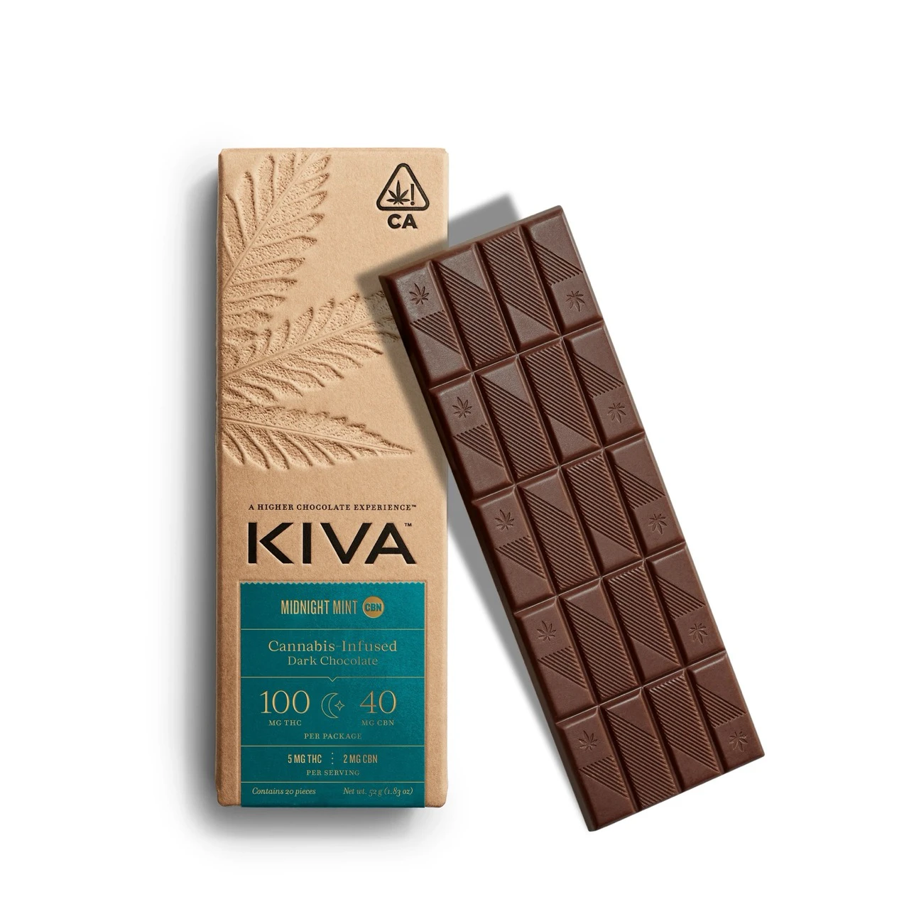 Kiva Confections - Kiva | Dark Chocolate Bar (20ct) | Midnight Mint 1:1 THC:CBN | 100mg Main Image