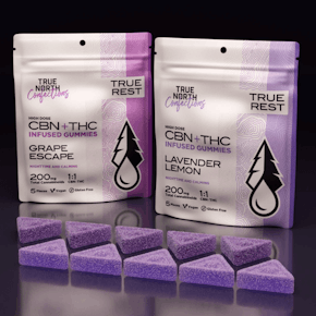 200mg Lavender Lemon THC Gummies 5x20mg 1:1 THC/CBN