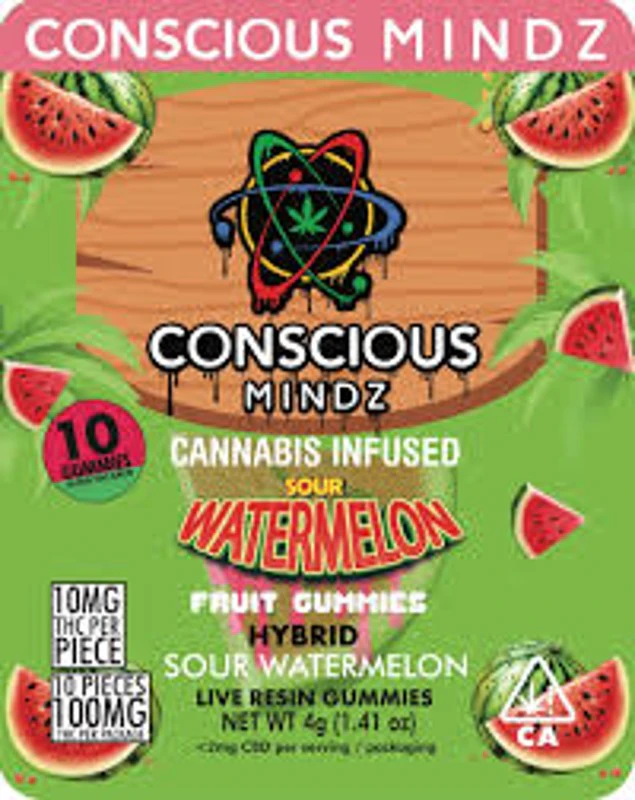 Concious Mindz - [Conscious Mindz] Live Resin Gummies - 100mg - Sour Watermelon (H) Main Image