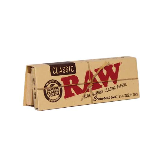 RAW - RAW - Natural Unrefined Rolling Papers - Classic Connoisseur 1 1/4 + Tips Main Image