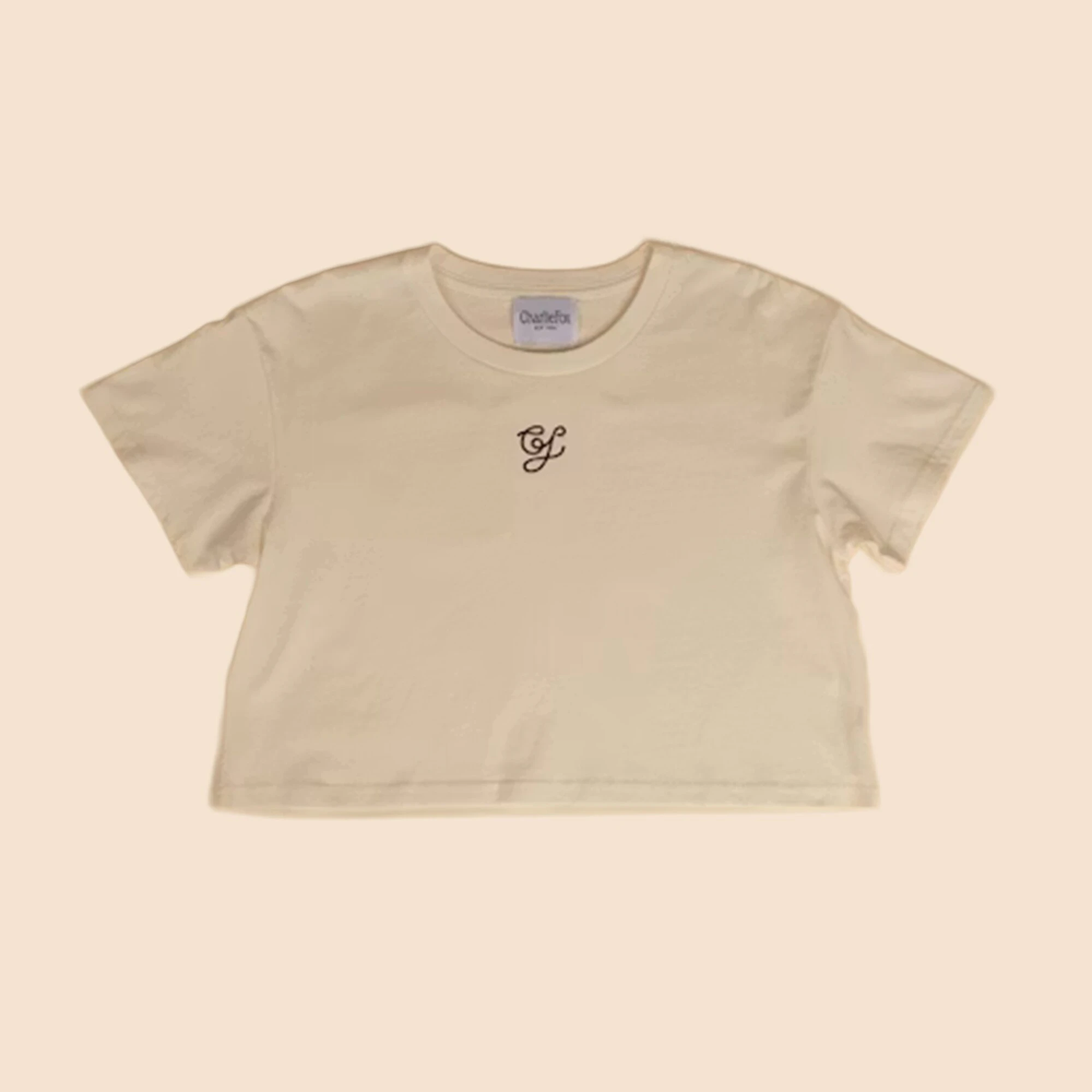 Charlie Fox - Ivory Cropped Tee with Burgundy Logo Main Image