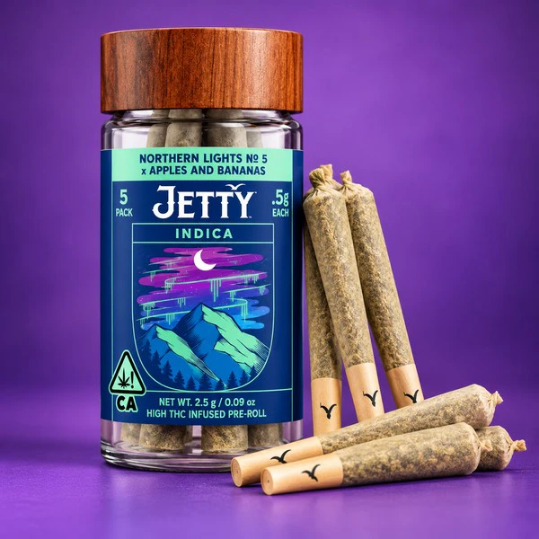 Jetty - Jetty | Northern Lights #5 x Apples and Bananas | 2.5g Infused Pre-Rolls | 5-Pack | Indica Main Image