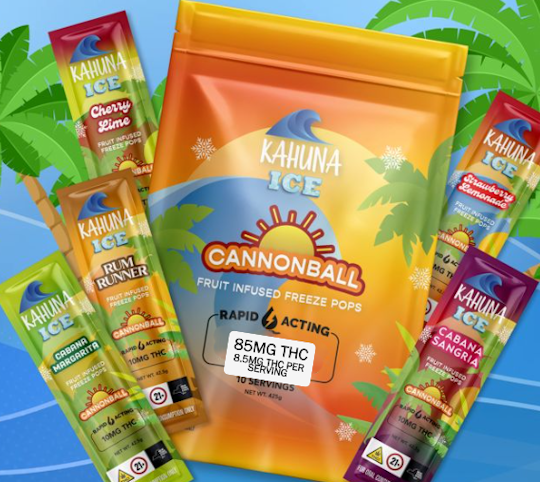 Kahuna Ice - Mixed Fruit -Hybrid- 85mg 10pk Freeze Pops (Edibles) | Cannonball       -FREEZER 