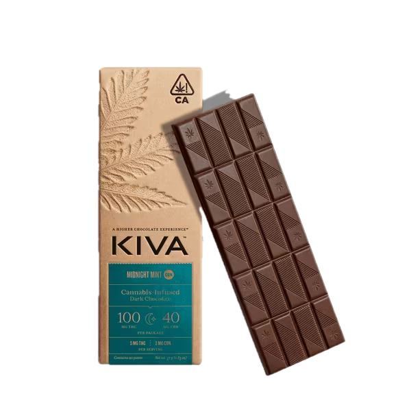 Kiva | Dark Chocolate Midnight Mint CBN 5:2 | Bar | Solventless Cold Water Hash-Infused
