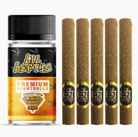 LEFT COAST - Orange Creamsicle -Hybrid- 41.60% THC | Lil' Lefties Premium Infused Bluntrolls (Infused Pre-Roll) 5pk, 6.5g | Left Coast      -jj7 front