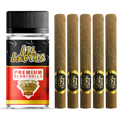 Left Coast - Strawberry Banana -Indica- Lil' Lefties Premium Infused Bluntrolls (Infused Pre-Rolls) 5pk, 6.5g | Left Coast      -mm12 front