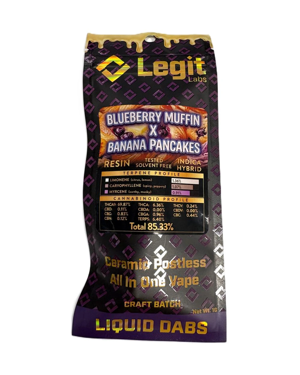 Legit Labs - Legit Labs | AIO 1G Live Resin Disposable | Blueberry Muffin x Banana Pancake Main Image