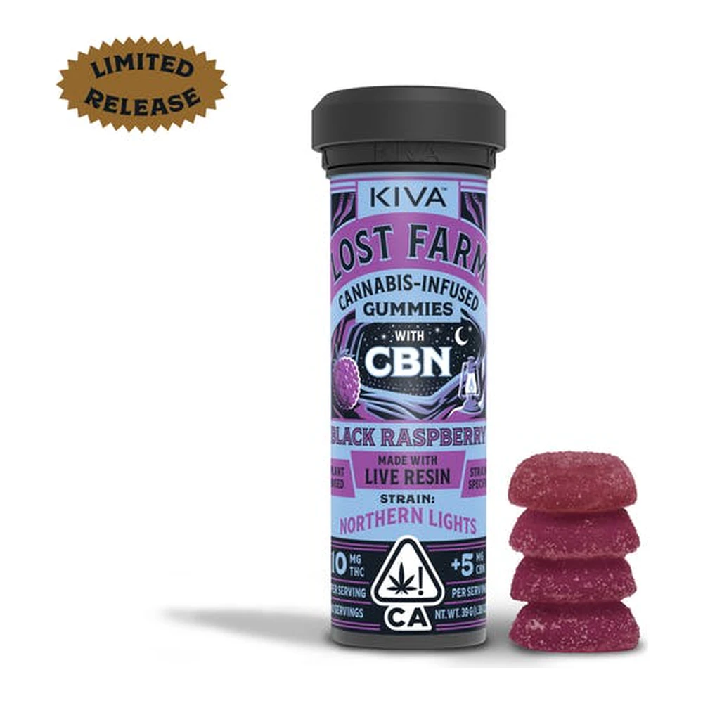 Kiva Confections - Lost Farm | Black Raspberry | Live Resin CBN Strain-Specific Gummies | 100mg Main Image
