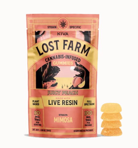 Lost Farm - Lost Farms | Juicy Peach x Mimosa -Sativa- 100mg 10pk Live Resin Gummies (Edible) |      -Y9 MIDDLE