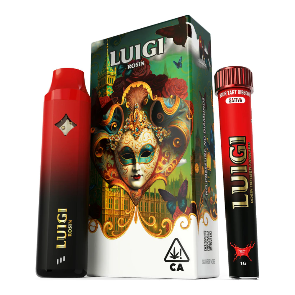 Luigi - Luigi | Sour Tart Ribbons | Rosin All-In-One Vape 1g + Infused Bubble Hash Rosin Preroll Blunt 1g Main Image
