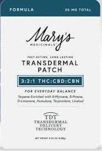 MARY'S MEDICINALS - MARYS MEDICINALS | FORMULA 3:2:1 THC/CBD/CBN - TRANSDERMAL PATCH | TOPICAL