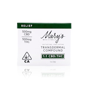 MARY'S MEDICINAL - MARY'S MEDICINAL - Topical - Transdermal Compound - 1:1 - CBD:THC - 1OZ - 500MG