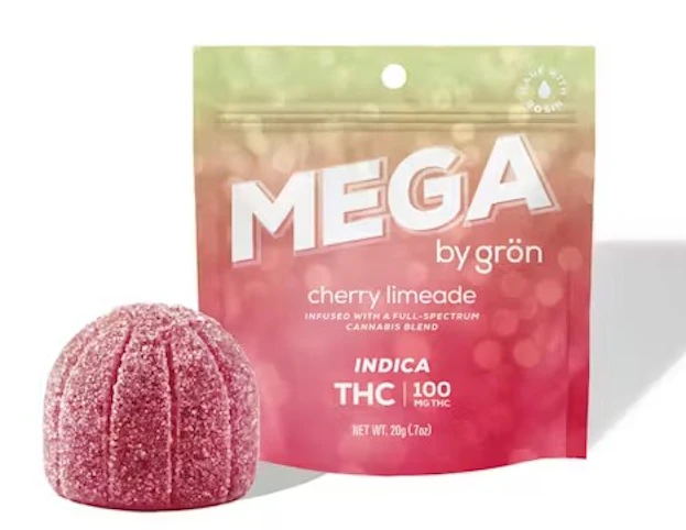 GRON - Cherry Limeade -Indica- 100mg 10 Pack Full Spectrum Blend, (Edibles) | Mega | Grön  -oo11 front