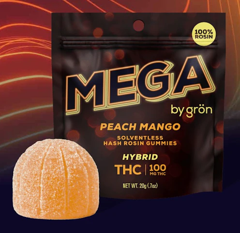 GRON - Peach Mango -Hybrid- Solventless Hash Rosin Infused, 100mg 10 Pack (Edibles) | Mega   -qq1 back