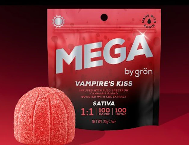 GRON - Vampire's Kiss -Sativa- 100mg 1:1 CBC / THC, 100mg 10 Pack (Edibles) | Mega | Grön  -qq2 front