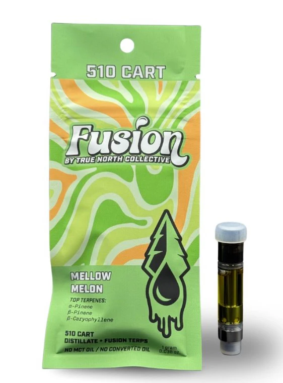 True North - True North-Fusion-Mellow Melon-Hybrid-1g 510 cart-78.03% THC Main Image