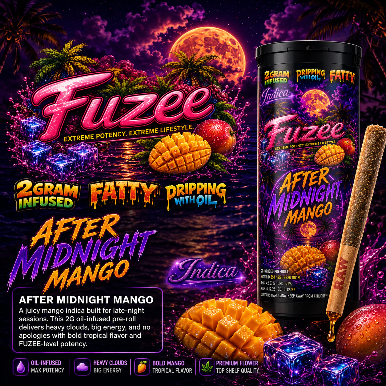 All Ways Aeroponics - FUZEES | 2 Gram Infused Pre-Roll | After Midnight Mango (I) Main Image