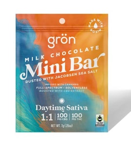 Gron - SATIVA Milk Chocolate Mini Bar 1:1 (CBG/THC) Daytime - 100MG