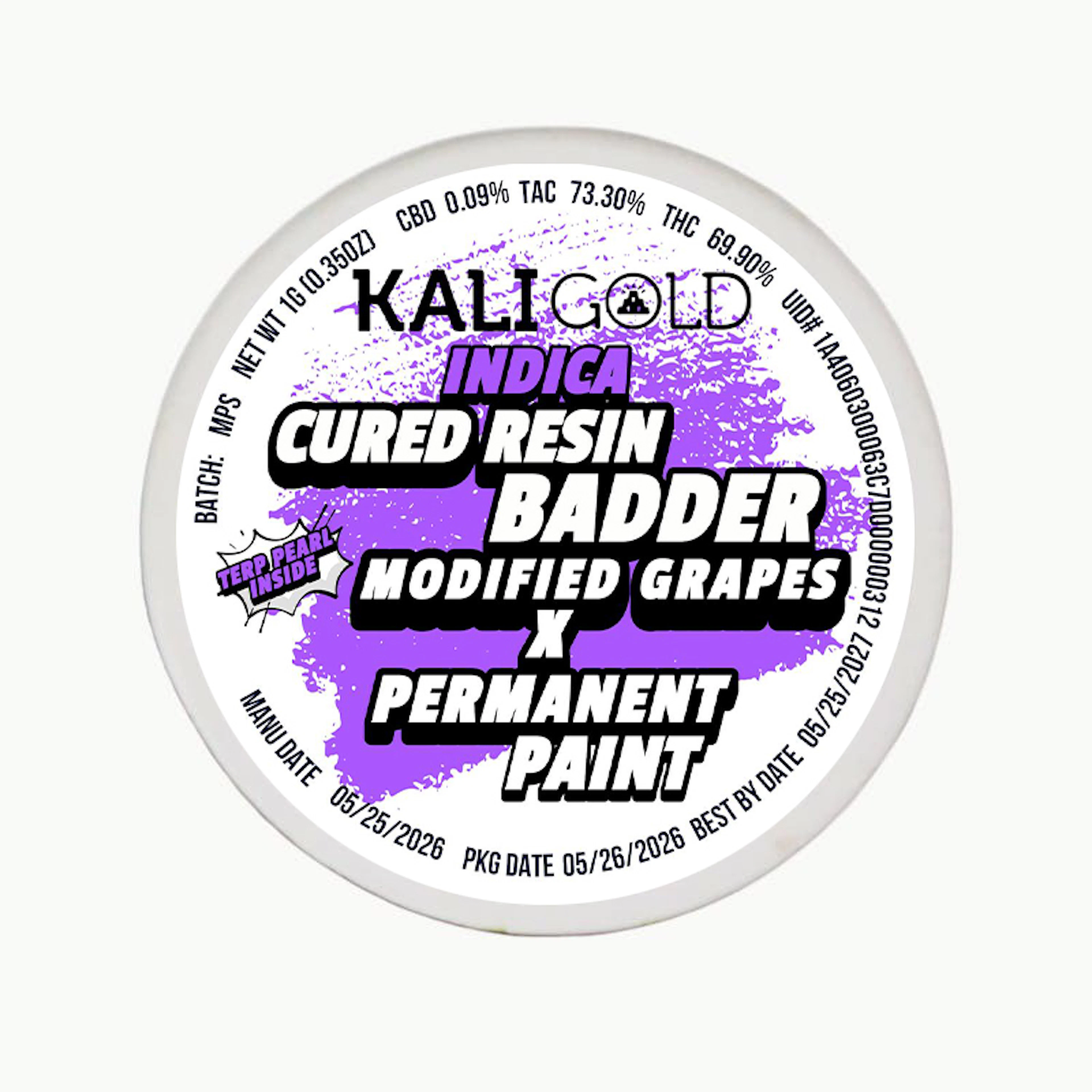 Kali Gold Modified Grapes x Permanent Paint Cured Resin Badder 1.0g