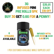 Lil' Limes: B1G1 Purple Zaza Infused Mini Pre Rolls 5 Pk