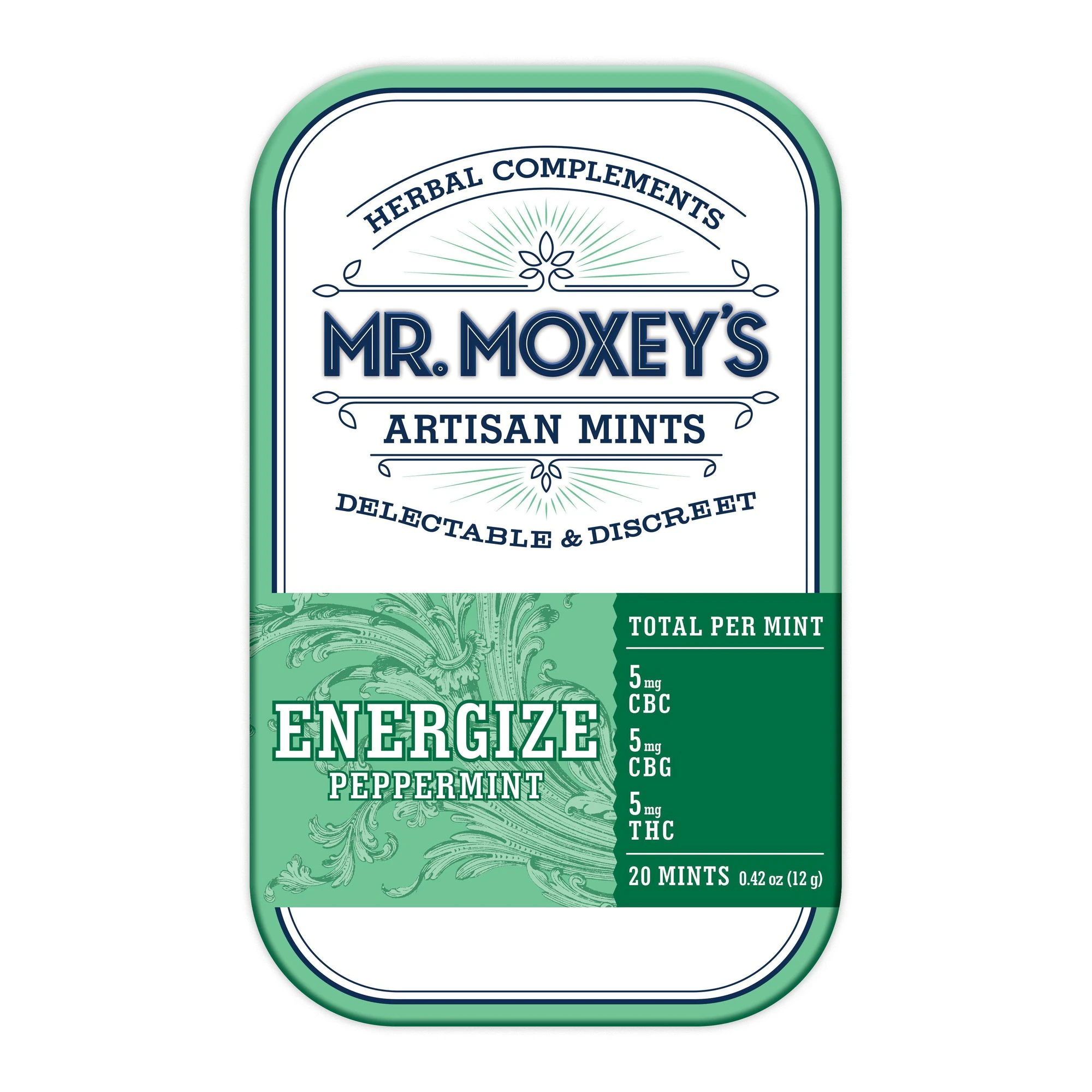 Mr. Moxey's - Peppermint 'Energize' Mints 1|1|1 THC|CBC|CBG 20pk Main Image