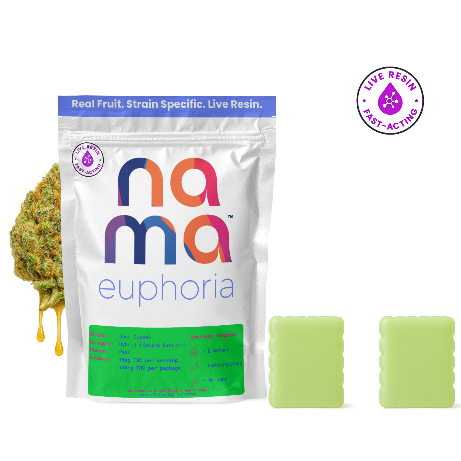 Nama | Edible | Live Resin | Sour Diesel - Pear | 2-pack | 50mg