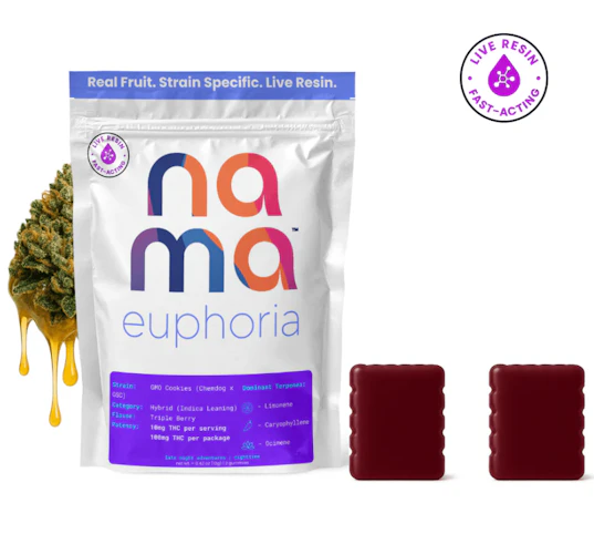 nama - GMO Cookies -Indica Dominant Hybrid- Triple Berry Euphoria Live Resin Gummies100mg One Piece (Edibles) | nama        -l6 back