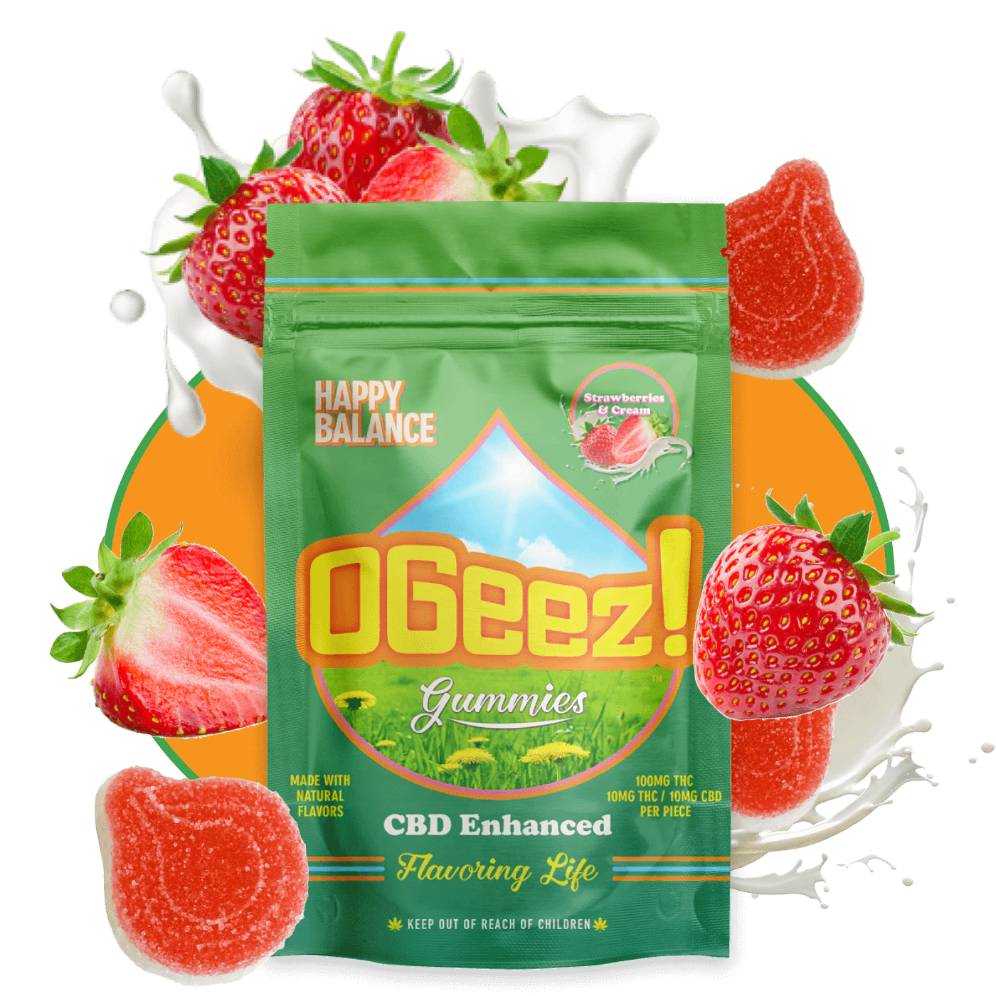 Ogeez! - Strawberries & Cream Happy Balance Gummies 1:1 THC/CBD 10pk 100mg Main Image