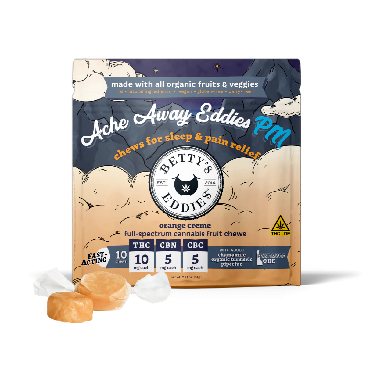 Betty's Eddies - Betty's Eddies | Achy Orange Cream | 10mg Fruit Chew | 10mg THC 5mg CBN 5mg CBC | 20-Pack | 200mg Total | Full Spectrum [I] Main Image
