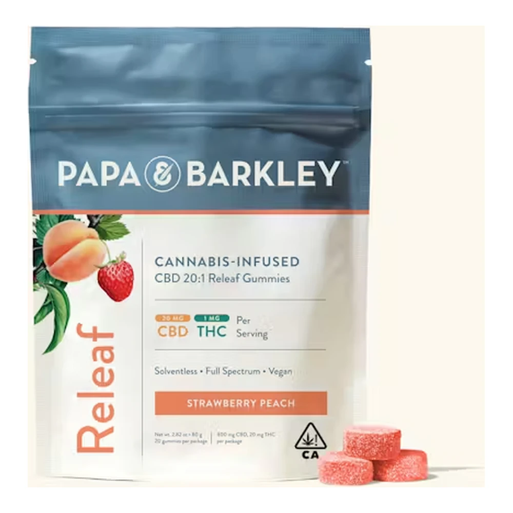 Papa & Barkley - Papa & Barkley | Strawberry Peach 20:1 | THC:CBD Releaf Gummies | 20mg Main Image