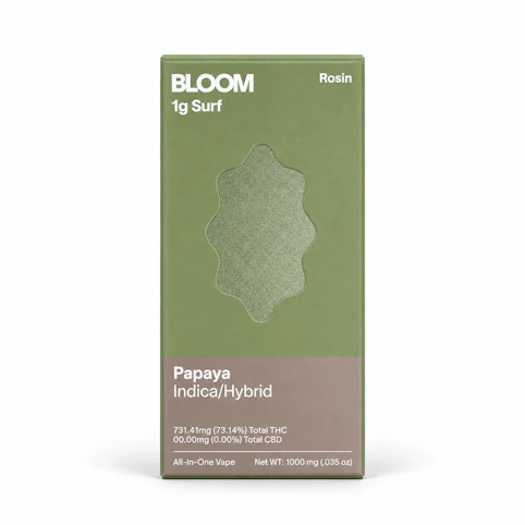 BLOOM - Papaya - Indica Dom Hybrid- 73.14% THC | 1g Classic Surf Rosin All-In-One (Vape) | BLOOM. XXX6 MIDDLE
