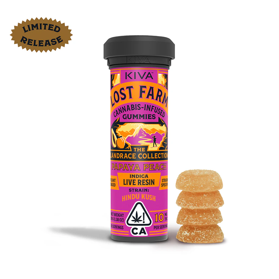 Kiva Confections - Kiva - Lost Farms - Indica - Papaya Peach - 10pk - Solventless Live Rosin Gummies - (100mg THC) Main Image