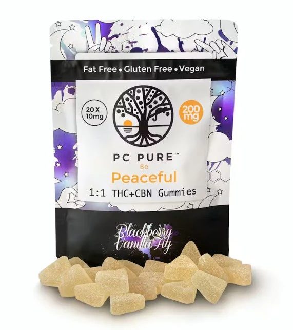 PC PURE - PC Pure Blackberry Vanilla Fig THC:CBN 1:1 Gummies 200mg Main Image