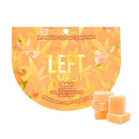 LEFT COAST - Peach Gummies -Hybrid | 10pk 100mg (Vegan) | Left Coast   -A12 Middle