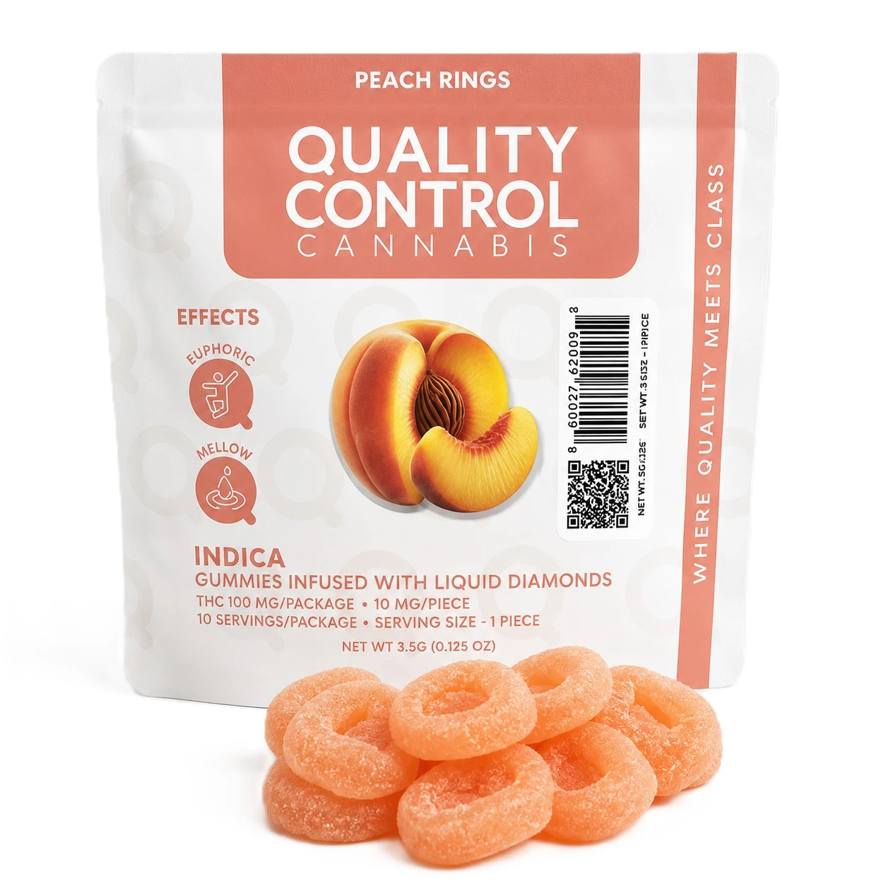 Quality Control - Quality Control - Peach Rings - 100mg Diamond Infused Gummies Main Image