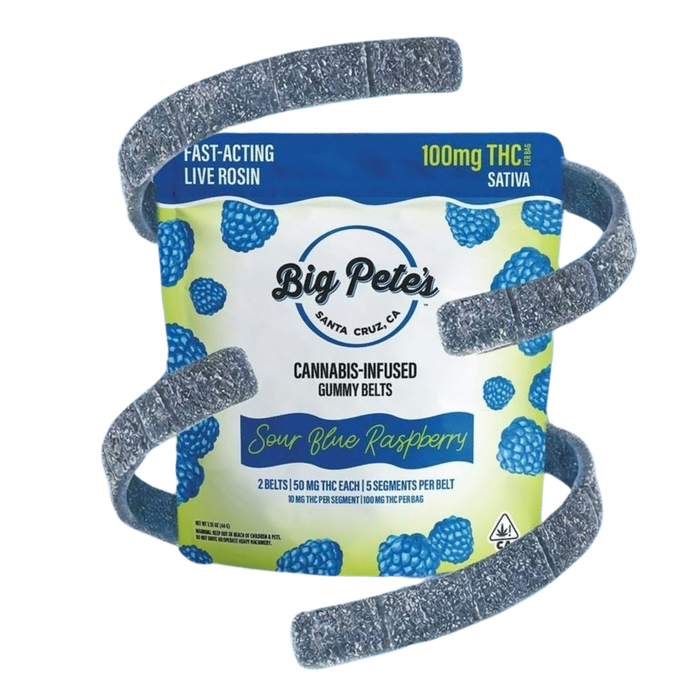 100mg THC Sour Blue Raspberry Fast-Acting Rosin Belts (50mg - 2 pack) - Big Pete's picture