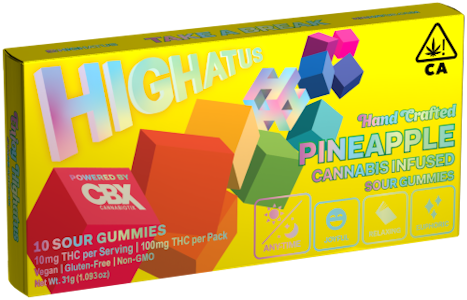 Highatus - HIGHATUS: Pineapple Sour Gummies 10pk/100mg (H)