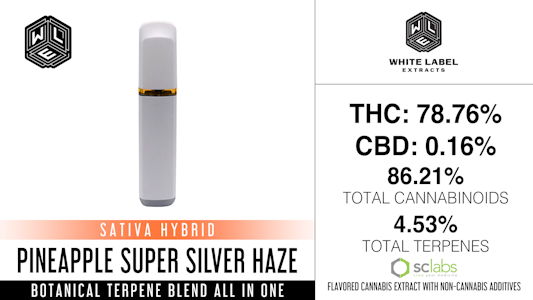 WHITE LABEL EXTRACTS - Pineapple Super Silver Haze, Distillate, Disposable, 1g