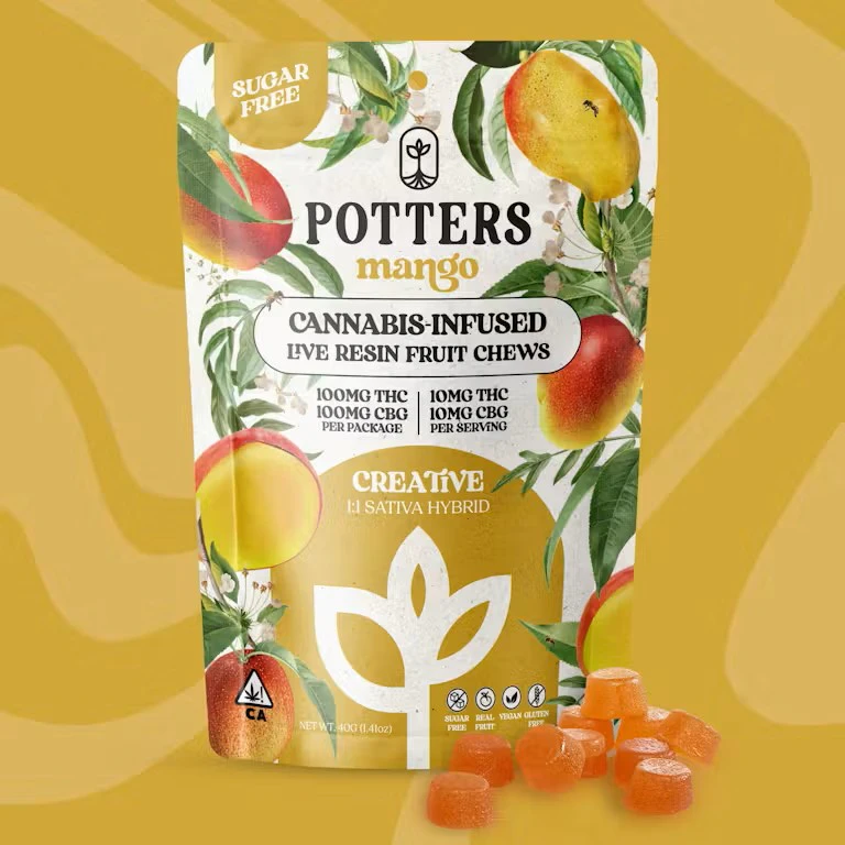 Potters - Potters - 100mg Sugar-Free Chews - Mango 1:1 THC:CBG Main Image