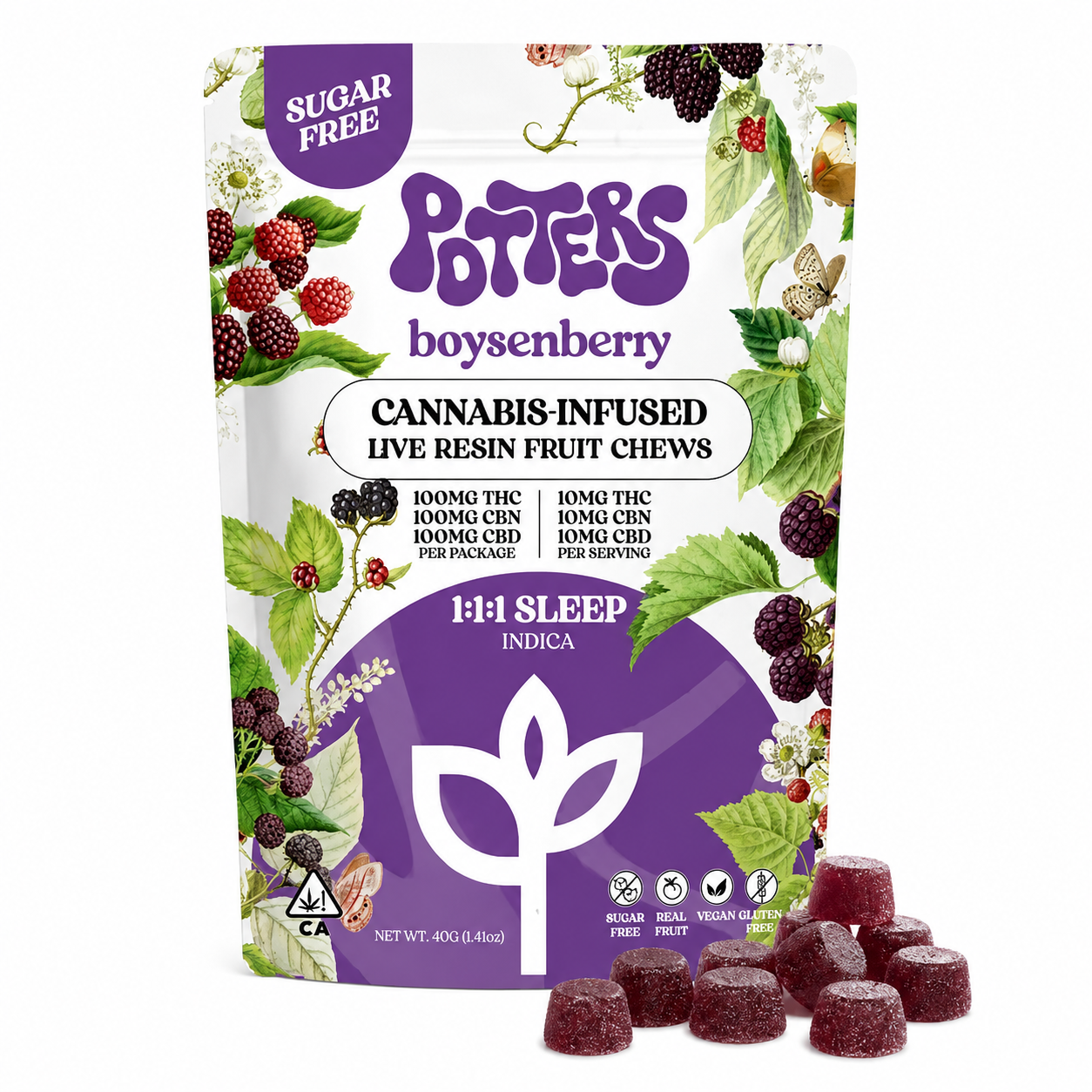 Potters | Boysenberry | Sleep 1:1:1 | Sugar-Free Fruit Chews