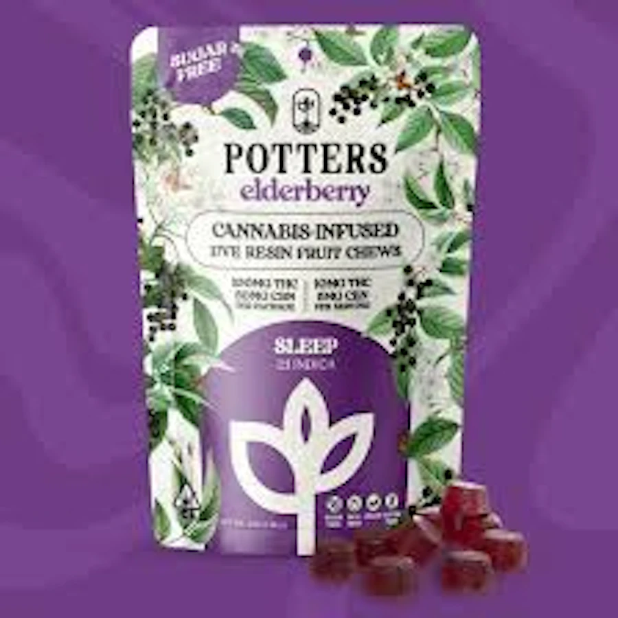 Potters | Elderberry | Sleep 2:1 Live Resin Sugar Free Fruit Chews | 100mg