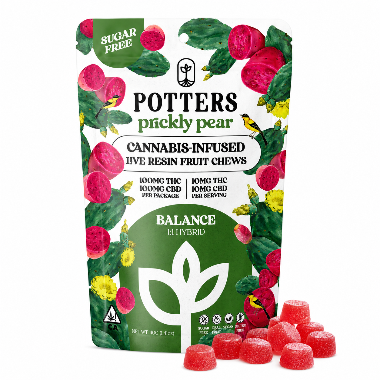 Potters | Prickly Pear | CBD 1:1 | Sugar-Free Fruit Chews
