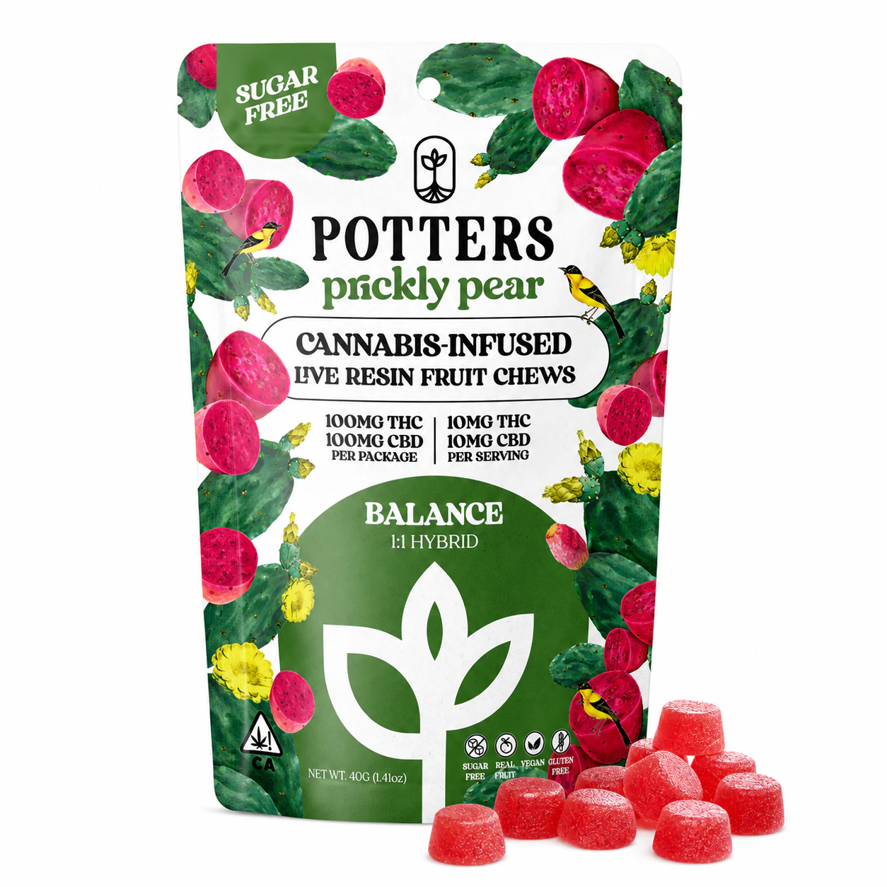 Potters - Potters | Prickly Pear | CBD 1:1 | Sugar-Free Fruit Chews Main Image